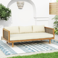 Ensemble de canapé-lit d'extérieur 3 places en bois et table basse, best-seller, pour mobilier de patio en osier