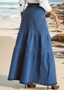 Gonne di <span class=keywords><strong>Jeans</strong></span> lunghe a vita alta Casual da <span class=keywords><strong>donna</strong></span> in Denim a vita alta Maxi abito lungo lungo gonna lunga in Denim a vita alta Maxi gonna - Product Image 5