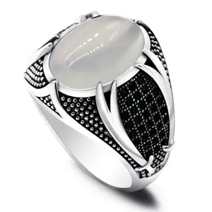 Hot Sale Mens Hip Hop Ring Machete Red White Black Oval Diamond Silver Color Two Knife Rings for Men Jewelry Wholesale