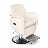 Fauteuil de Barbier Inclinable avec Base Pivotante Chromée, Repose-Pieds Réversible en Aluminium Coulé et Revêtement en Cuir PU pour Salons de Coiffure et Studios de Soins Capillaires