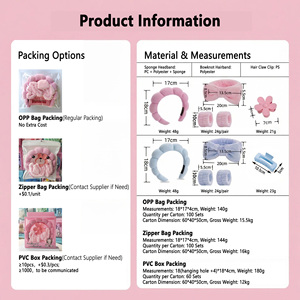 Ensemble de bandeaux et bracelets de lavage facial avec pinces, emballage personnalisé, marque privée pour femmes, soins de la peau, maquillage, SPA, lavage du visage - Product Image 5