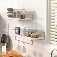 Étagères murales flottantes multifonctionnelles modernes et durables, brillantes, pour salle de bain, 2 niveaux, organiseur de douche, rangement en bois