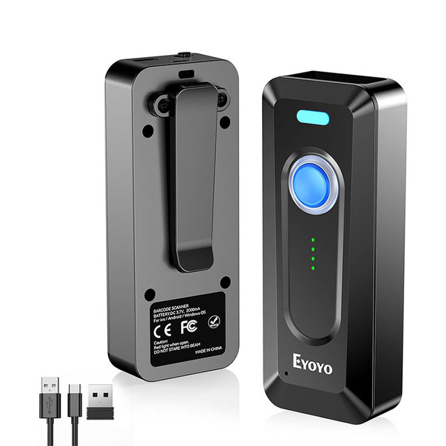 Eyoyo Mini Portable Bluetooth 1D 2D QR Wireless Qr Bar Code Reader Barcode Scanner with Clip Attach to iPhone Phone