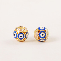 Pendentifs en or 18k mauvais œil petit bleu rond septa zircon émail goutte d'huile septa perles en vrac pour la fabrication de colliers