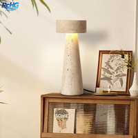 Lampe de table moderne de luxe en pierre de travertin - Lampe de chevet électrique LED à intensité variable avec texture marbrée pour la maison, l'hôtel et la chambre