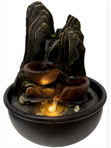 <span class=keywords><strong>Fontaine</strong></span> d'eau de <span class=keywords><strong>table</strong></span> Zen Rockery Cascading Bowl avec lumière LED - <span class=keywords><strong>Fontaine</strong></span> décorative d'intérieur en résine - Product Image 1