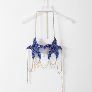 <span class=keywords><strong>Top</strong></span> de Lencería Rojo Brillante con Joyería Corporal de Estrella de Mar, Chaleco de Moda, Estilo Tailandés de Verano, Cadena Ajustable para el Pecho - Product Image 3