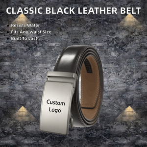 Cinturón de Cuero Genuino Personalizado para Hombre, Clásico, Informal, Negro, Ajustable, con Hebilla de Bloqueo Automático, Ancho de 3.5 cm - Product Image 2