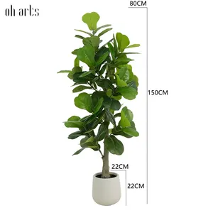 Oh Arts Plante artificielle Ficus Lyrata à grandes feuilles de 1,5 m de haut, faux figuier à feuilles de violon pour la décoration du salon et du patio - Product Image 2