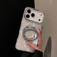 Coque de téléphone antichoc en TPU avec motif coquille incrusté de diamants, compatible avec la charge sans fil et dotée d'un anneau magnétique, pour modèles 16/17 – Tendance