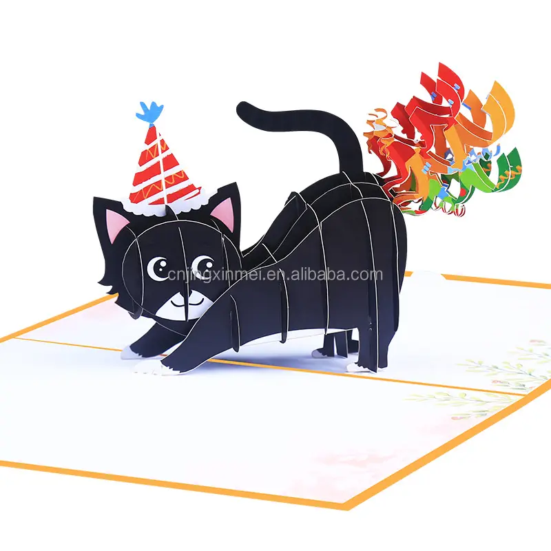 Großhandel handgemachte einzigartige Design 3d Tier Popup Gruß Katze Furz Konfetti lustige Geburtstags karte und Geschenk mit Umschlägen