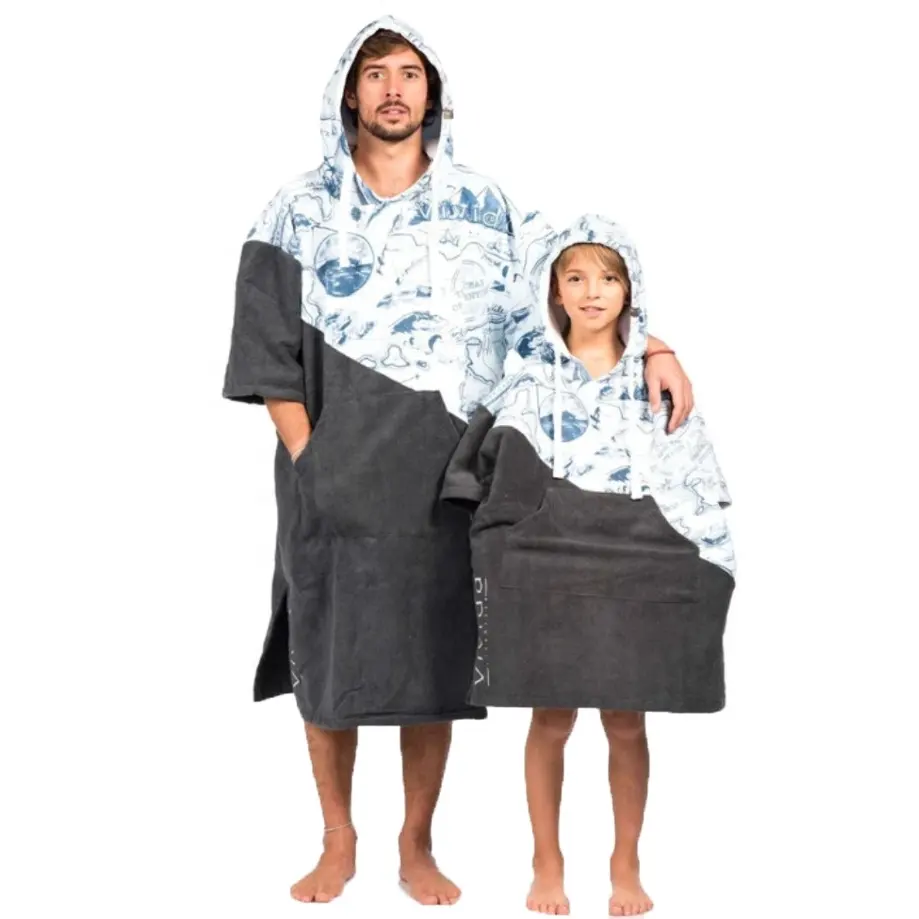 Impressão personalizada algodão microfibra adulto crianças capuz praia surf toalha poncho