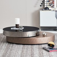 Hochwertiger Tisch - Runder Couchtisch Doppelt Modern Luxuriös Edelstahl mit Messing Drehbar Schwarz und Gold für Wohnzimmer