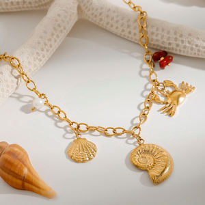 สร้อยคอประดับทองแท้18K ทำจากสแตนเลสสตีลกันน้ำมีจี้รูปหอยมุกลายมหาสมุทรพร้อมสายโซ่ที่ทันสมัย - Product Image 3