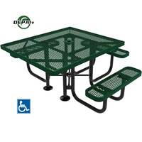 Mobilier d'extérieur Table de pique-nique commerciale à piédestal en acier avec banc Ensemble table à manger et chaises en métal pour restaurant à l'extérieur du parc