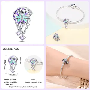 2024 Spring Colorful Butterfly Flowers Charms Beads 925 Sterling Silver Fashionable DIY Original Bracelets Diamond