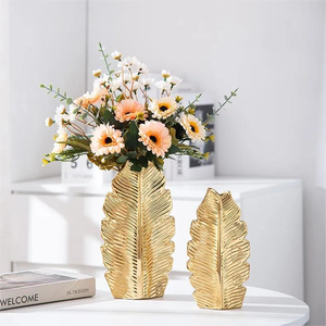 Jarrón de cerámica con hojas de estilo nórdico creativo moderno, arreglo de flores, jarrones de flores secas para decoración de boda - Product Image 4