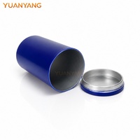 Boîtes en aluminium bleu mat recyclables avec finition métallique personnalisée, bords lisses, pour matcha, café, thé, contenants alimentaires avec couvercles