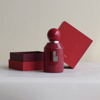 Bouteille de Parfum Vide Rouge Vintage de 50 ml en Verre de Luxe, de Haute Qualité, de Forme Ronde, avec Pulvérisateur, Bouchon et Étiquettes, Rechargeable