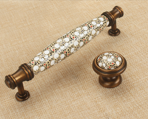 Manici in ceramica marrone antico Vintage europeo porta attrezzature mobili <span class=keywords><strong>per</strong></span> armadi pomelli porta cassetti armadio in lega - Product Image 2