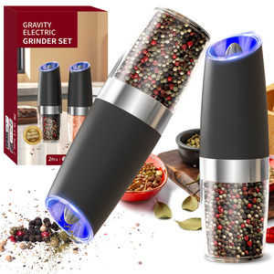 Ensemble de 2 moulins à sel et à poivre électriques à gravité, alimentés par piles, avec lumière LED, moulin à céramique - Product Image 1