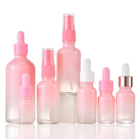 Vente en gros de flacons en verre pour huiles essentielles de luxe, dégradé rose givré, avec compte-gouttes, 10, 20, 30, 50 ml, avec emballage en boîtes pour cosmétiques