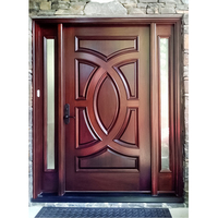 Porte d'entrée double en bois de noyer massif, style minimaliste moderne, avec grain vertical et poignée longue, pour entrée de villa de luxe