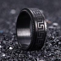 Vente en gros de bagues en acier inoxydable bijoux pour hommes avec chaîne cool motif grec bords biseautés celtique noir bague bague