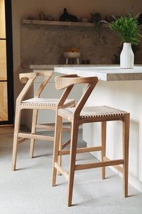 MORE DESIGN - <span class=keywords><strong>Taburete</strong></span> de Madera para Cafetería, Restaurante, Bar, con Cojín <span class=keywords><strong>Blanco</strong></span> y Reposabrazos Altos - Product Image 6