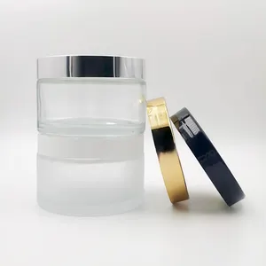 Vazio Grande Redonda Boca Larga 200ml Clear Glass Creme Cosmético Jar 200g Frasco De Vidro Fosco Personalizado Com Tampa