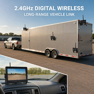 Système de caméra de recul sans fil 9 pouces 1080P 2,4 GHz avec 4 caméras IR 12-36V IP68 et moniteur à écran partagé pour camion, bus, camping-car, <span class=keywords><strong>remorque</strong></span> - Product Image 3