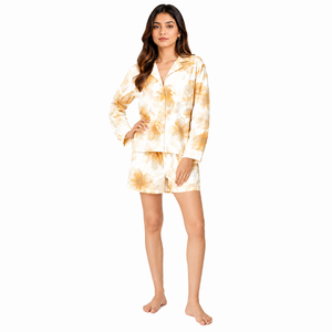 Wholesale Womens Floral Print Satin <b>Pajama</b> Set <b>Short</b> Sleeve Sleepwear Elastic Waist <b>Shorts</b> Soft Two Piece Autumn/Spring Summer - Product Image 1