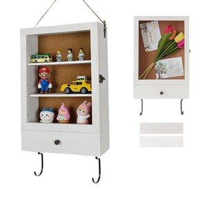 Wooden Wall Mounted Storage Box With <b>Hooks</b> For Mail Key Organizers <b>Black</b> Rectangle Solid Color Partitioned Design - Product Image 5