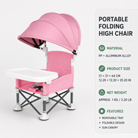 Chaise haute bébé pliable portable avec plateau amovible et auvent, structure en alliage d'aluminium, design moderne, écologique, pour cuisine et jardin