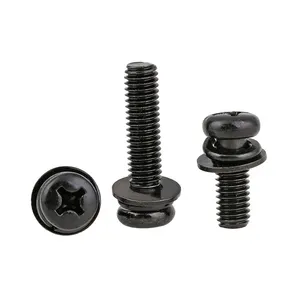 Black Zinc Spring Pads And Flat Cushions And Cross Pan Round Head 3 Combination Machine Screw