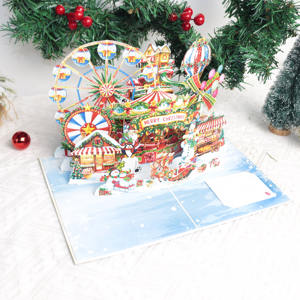 Nuovo stile acquerello Pop-up carta Ferris ruota carosello mulino a vento pupazzo di neve regalo albero di natale buon natale 3D biglietti di auguri - Product Image 4