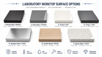 Table de laboratoire en acier robuste avec armoires de rangement, résistante aux produits chimiques, mobilier de laboratoire industriel