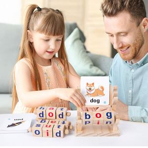 Juego Educativo para Niños en Edad Preescolar, Bloques de Madera de Pino Natural para Formar Letras, con Tarjetas Educativas, Gran Venta - Product Image 2