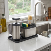 Organisateur d'évier de cuisine moderne en acier inoxydable avec distributeur de savon et support pour éponge