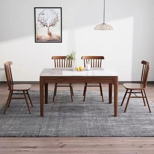Nordico semplice e moderno tavolo <span class=keywords><strong>da</strong></span> pranzo rettangolare luce di lusso pietra sedia combinazione stile occidentale estensibile in legno massiccio - Product Image 5
