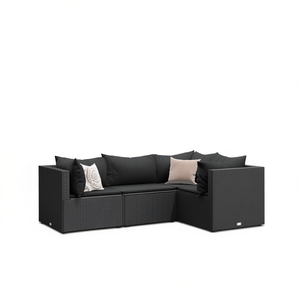 Set Lounge da Esterno in Polyrattan Nero 4 Pezzi con Cuscini, Design Moderno Contemporaneo, Posti a Sedere per 6 Persone - Product Image 1
