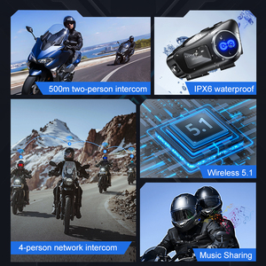 Casque de moto Y6X avec interphone mesh 4 voies, portée de 1000 m, lampe torche LED et étanchéité IP67 - Product Image 3
