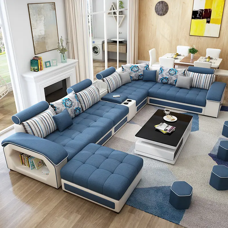 Sofá contemporâneo de couro, sofá de 7 lugares em forma de u, seccional, moderno, para sala de estar