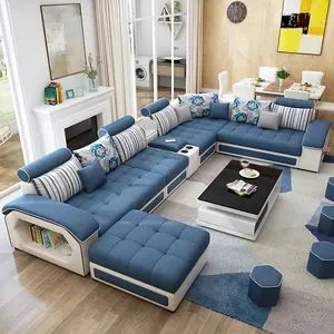 当代客厅沙发真皮沙发套装7座沙发Longue L U形组合沙发床现代客厅家具