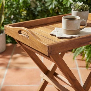 Table d'appoint en bois avec <span class=keywords><strong>plateau</strong></span> amovible, design pliable, facile à ranger, structure à <span class=keywords><strong>pieds</strong></span> croisés, forte capacité de charge - Product Image 3