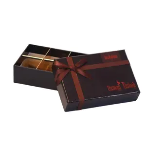 식품 학년 갈색 초콜릿 종이 상자 럭셔리 6 초콜릿 트뤼플 구획 선물 상자 브라우니 상자 리본 포장 도매
