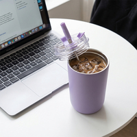 Mug à café portable isotherme en acier inoxydable 304 sans BPA avec double couvercle et paille