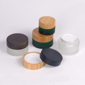 15g 30g 50g 100g 200g Low Price Green Frosted Glass Cosmetic Cream Jars with Bamboo Caps Customizable Logo-Lingka Brand - Product Image 3