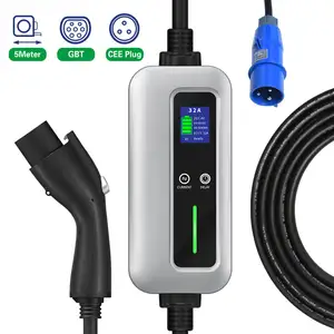 Electric Car Station Level 2 Fast EV Car Charging GBT 32A Portable Ev Charger With CEE Plug 5M Cable