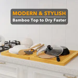 Estante de bambú plegable para platos, encimera de cocina, tierra de diatomeas, plato de piedra absorbente de agua, estera de secado rápido
